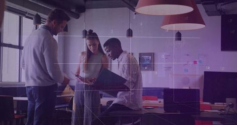 Team of diverse professionals collaborating in modern office space