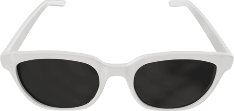 White plastic framed sunglasses with dark transparent lenses