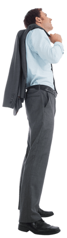 Transparent Smiling Businessman Holding Gray Jacket