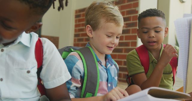 Diverse Group of Schoolboys Studying Together Outdoors - Download Free Stock Images Pikwizard.com