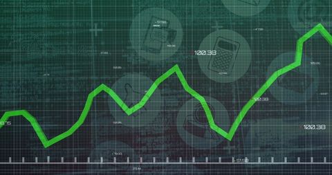 Upward trend in financial graph with digital icons