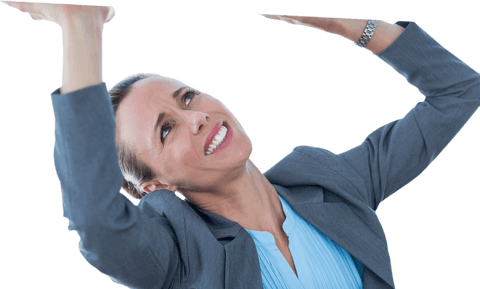 Transparent businesswoman emotionally expressing frustration in office