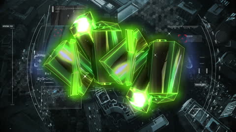 Futuristic Digital Data Processing with Glowing Green Blocks