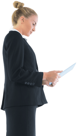 Caucasian Businesswoman Using Tablet on Transparent Background