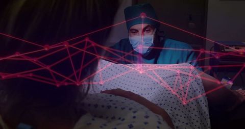 Innovative healthcare: doctor examines patient with digital network