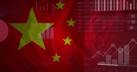 Chinese Flag Overlay on Financial Data and Graphs - Download Free Stock Images Pikwizard.com