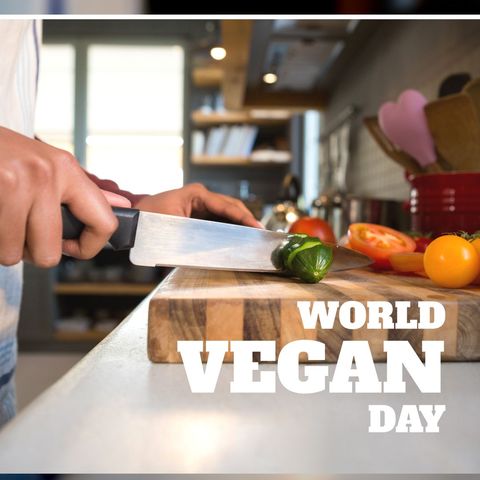 Caucasian Man Preparing Vegetables for World Vegan Day Celebration