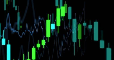 Digital green candlesticks on financial trading chart