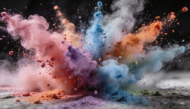 Exploding Color Powder Cloud Bursting into Vibrant Pink Purple Blue Orange Pigment