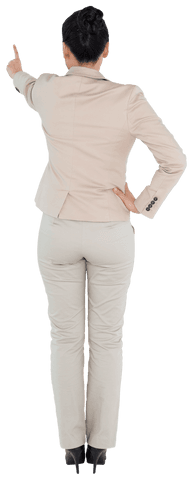 Asian Businesswoman Pointing Back View on Transparent Background