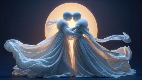 Ethereal dancers illuminated by celestial glow showcasing elegance