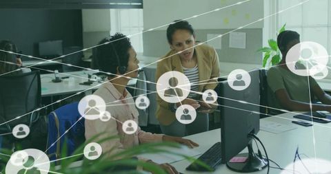 Supervisor Guiding Agent in Modern Office with Team Dynamics Visual