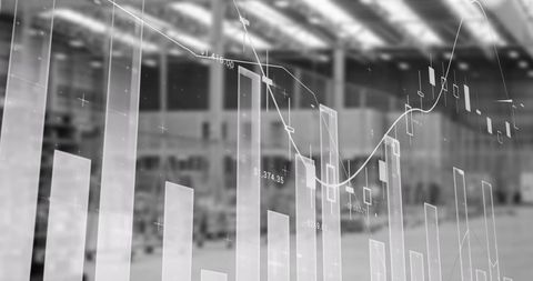 Abstract Financial Graph Overlay on Warehouse Scene