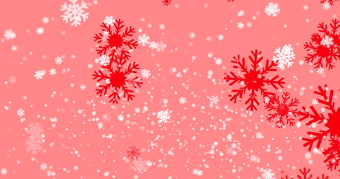 Falling Snow and Snowflakes on Coral Red Background