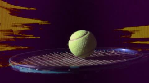 Dynamic Tennis Ball Impact on Racket with Dark Digital Background