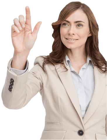 Successful Businesswoman Pointing Up on Transparent Background