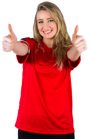 Cheerful Female Soccer Fan Giving Thumbs Up in Transparent Background