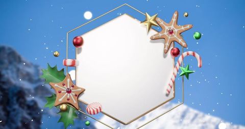 Festive hexagonal panel with gingerbread and candy cane