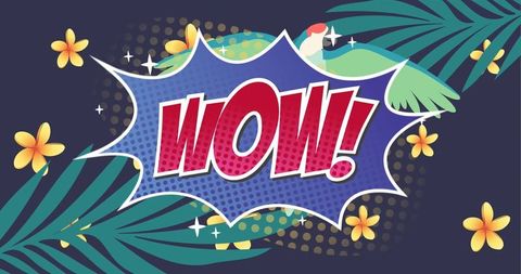 Retro Wow Text in Comic Style With Tropical Accents