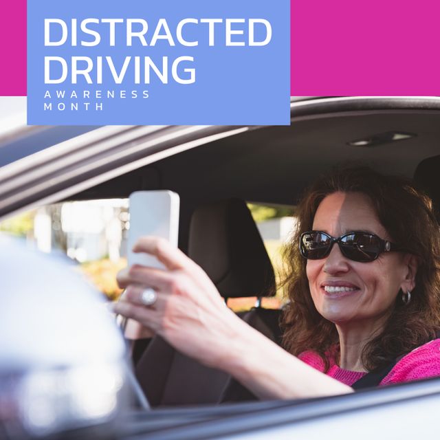 Distracted Driving Awareness with Woman Taking Selfie in Car - Download Free Stock Templates Pikwizard.com