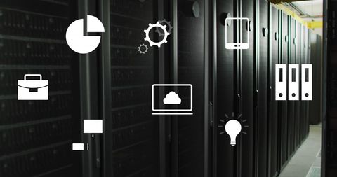 Digital Technology Icons Overlay in Server Room - Download Free Stock Images Pikwizard.com