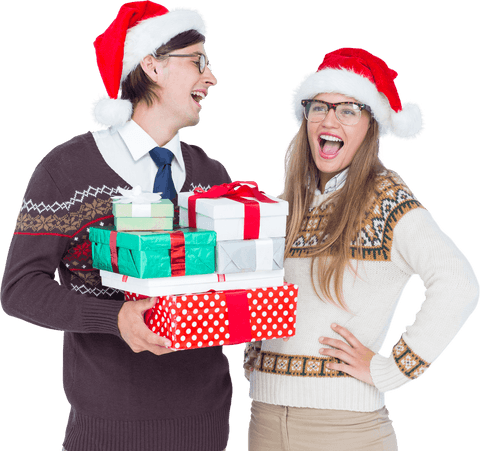 geeky hipster couple celebrating christmas with transparent background - Download Free Stock Videos Pikwizard.com