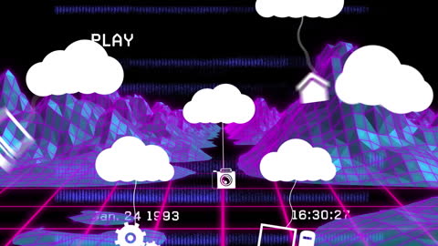 Futuristic Cloud Network Interface Over Virtual Mountains