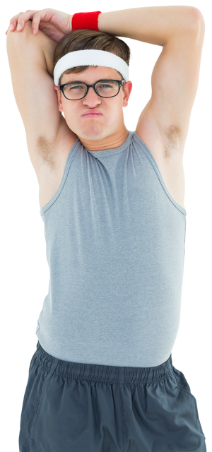 Transparent image of geeky hipster in vintage sportswear stretching - Download Free Stock Videos Pikwizard.com