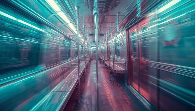 Futuristic Subway Car with Neon Cyan Lighting