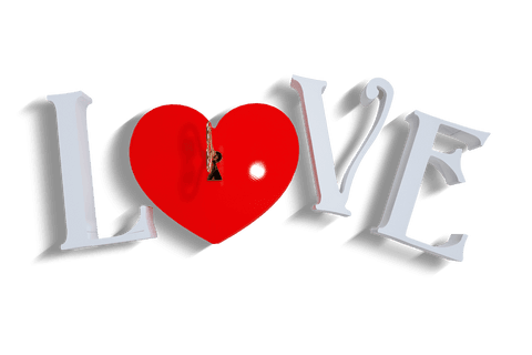 Romantic Love Design with Red Heart and Key on Transparent Background