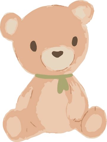 Adorable cartoon teddy bear with green scarf on transparent background