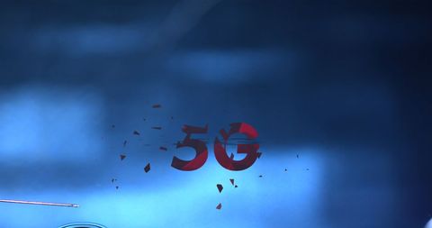 Floating 5G Text over Blue Water Surface