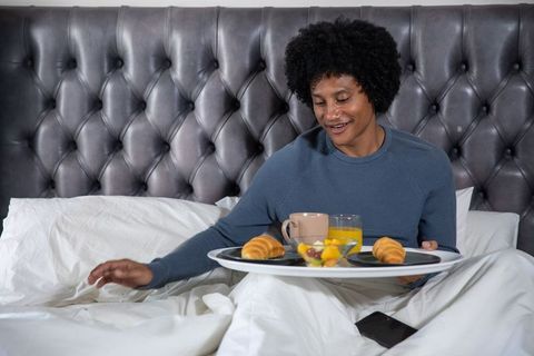 Cheerful Morning in Bed with Breakfast Tray