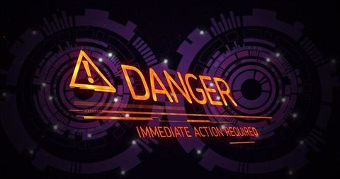 Neon danger hud warning triangular alert immediate action required futuristic interface