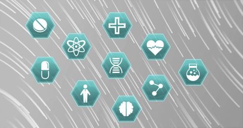 Innovative Medical Icon Mosaic on Gray Digital Background
