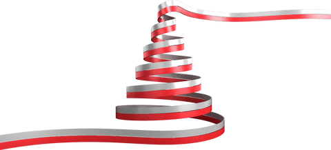 Transparent red and silver ribbon spiral forming abstract christmas tree