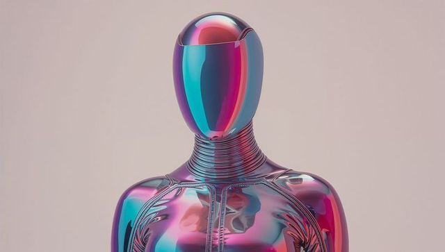 Futuristic metallic sculpture with iridescent gradient