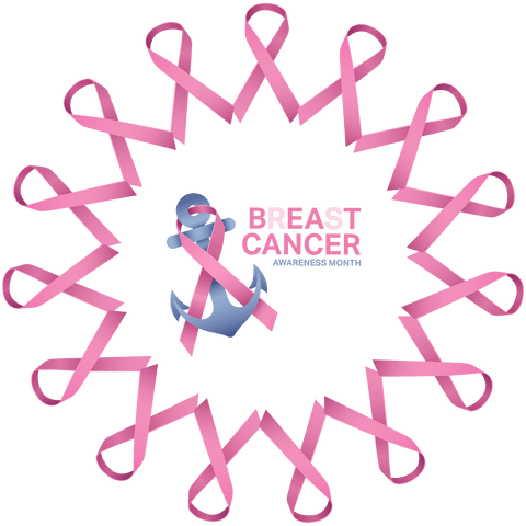 Pink Ribbon Circle with Breast Cancer Awareness Text on Transparent Background