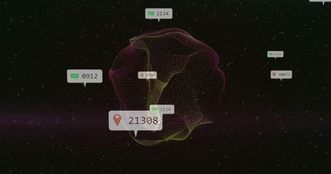 Futuristic data visualization in space with floating numeric labels