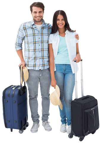 Transparent Happy Couple Traveling with Luggage