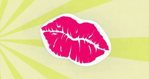 Vibrant Pink Lip Imprint on Yellow with Green Accent, Pop Art Style