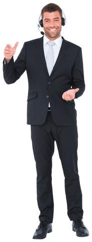 transparent smiling businessman showing card with headset - Download Free Stock Videos Pikwizard.com