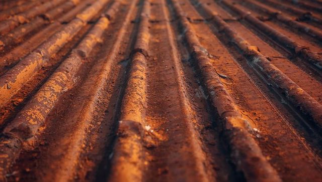 Rusty Corrugated Metal Roof with Flaking Paint