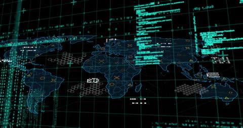Global Data Network with Futuristic World Map Overlay