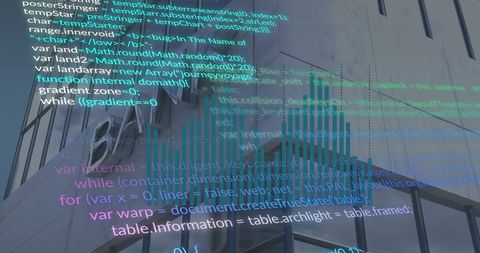 Financial Code and Data Overlay on Urban Building Exterior - Download Free Stock Images Pikwizard.com