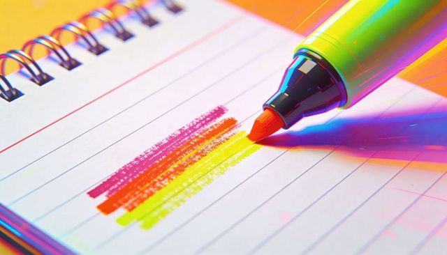 Bright Green Highlighter Drawing Neon Pink Orange Yellow Swatches on Spiral Notebook Macro
