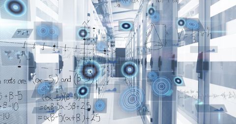 Futuristic Data Center with Mathematical Graphics Overlay - Download Free Stock Images Pikwizard.com