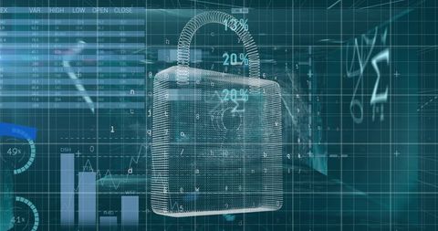digital security concept with financial data and padlock - Download Free Stock Images Pikwizard.com
