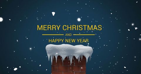 Christmas Greetings During Snowfall Over Festive Chimney