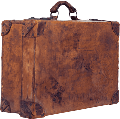 Vintage transparent suitcase reflecting travel history